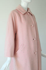 "Sugar Rhinestones" Vintage Late 1950's Pink Wool Rhinestone Embellished Coat UK 12 US 8