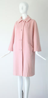 "Sugar Rhinestones" Vintage Late 1950's Pink Wool Rhinestone Embellished Coat UK 12 US 8