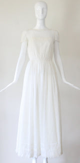 "Embroidered Cotton" Vintage 1960's Embroidered Cotton Voile Dress UK 6-8 US 2-4