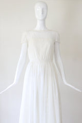 "Embroidered Cotton" Vintage 1960's Embroidered Cotton Voile Dress UK 6-8 US 2-4
