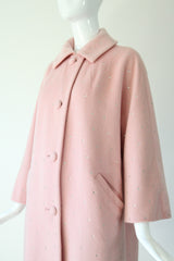 "Sugar Rhinestones" Vintage Late 1950's Pink Wool Rhinestone Embellished Coat UK 12 US 8