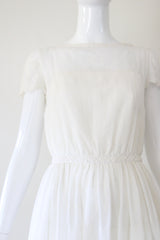 "Embroidered Cotton" Vintage 1960's Embroidered Cotton Voile Dress UK 6-8 US 2-4