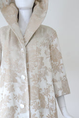"Champagne Brocade" Vintage 1950's Champagne Brocade Faux Fur Lined Evening Coat UK 10-12 US 6-8