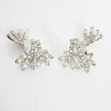 "Rhinestone Daisy Stems" Vintage 1950's Silver Daisy Rhinestone Climber Clip on Earrings