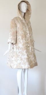 "Champagne Brocade" Vintage 1950's Champagne Brocade Faux Fur Lined Evening Coat UK 10-12 US 6-8