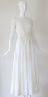 "Embroidered Cotton" Vintage 1960's Embroidered Cotton Voile Dress UK 6-8 US 2-4