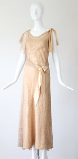 "Champagne Lace & Silk" Vintage 1930's Silk & Lace Evening Gown UK 6-8 US 2-4