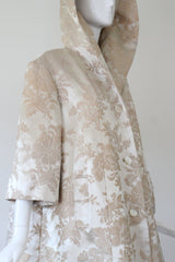 "Champagne Brocade" Vintage 1950's Champagne Brocade Faux Fur Lined Evening Coat UK 10-12 US 6-8