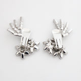 "Rhinestone Daisy Stems" Vintage 1950's Silver Daisy Rhinestone Climber Clip on Earrings