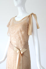 "Champagne Lace & Silk" Vintage 1930's Silk & Lace Evening Gown UK 6-8 US 2-4