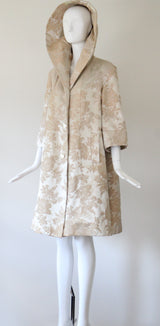 "Champagne Brocade" Vintage 1950's Champagne Brocade Faux Fur Lined Evening Coat UK 10-12 US 6-8