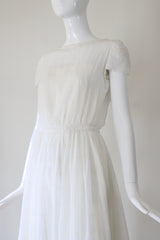 "Embroidered Cotton" Vintage 1960's Embroidered Cotton Voile Dress UK 6-8 US 2-4