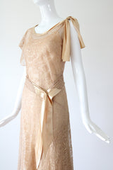 "Champagne Lace & Silk" Vintage 1930's Silk & Lace Evening Gown UK 6-8 US 2-4