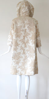 "Champagne Brocade" Vintage 1950's Champagne Brocade Faux Fur Lined Evening Coat UK 10-12 US 6-8
