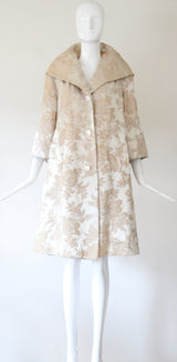 "Champagne Brocade" Vintage 1950's Champagne Brocade Faux Fur Lined Evening Coat UK 10-12 US 6-8