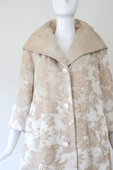 "Champagne Brocade" Vintage 1950's Champagne Brocade Faux Fur Lined Evening Coat UK 10-12 US 6-8