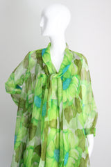 "Palette of Florals" Vintage 1960's Green Floral Chiffon Dress & Coat Ensemble UK 8-10 US 4-6