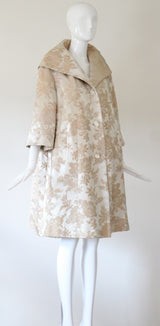 "Champagne Brocade" Vintage 1950's Champagne Brocade Faux Fur Lined Evening Coat UK 10-12 US 6-8