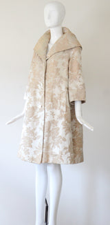 "Champagne Brocade" Vintage 1950's Champagne Brocade Faux Fur Lined Evening Coat UK 10-12 US 6-8