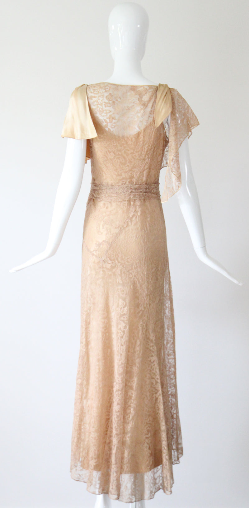 "Champagne Lace & Silk" Vintage 1930's Silk & Lace Evening Gown UK 6-8 US 2-4