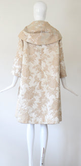 "Champagne Brocade" Vintage 1950's Champagne Brocade Faux Fur Lined Evening Coat UK 10-12 US 6-8