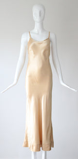 "Champagne Lace & Silk" Vintage 1930's Silk & Lace Evening Gown UK 6-8 US 2-4