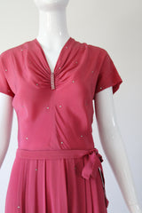 "Blush Rhinestones" Vintage 1940's Blush Pink & Rhinestone Dress UK 10 US 6