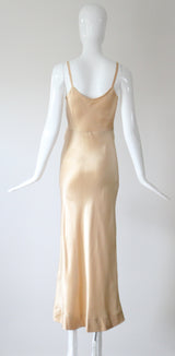 "Champagne Lace & Silk" Vintage 1930's Silk & Lace Evening Gown UK 6-8 US 2-4