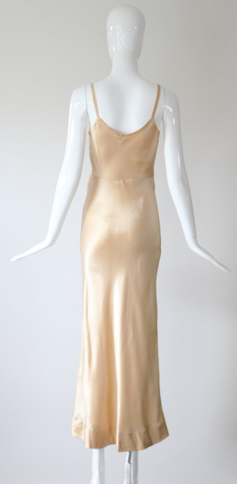 "Champagne Lace & Silk" Vintage 1930's Silk & Lace Evening Gown UK 6-8 US 2-4