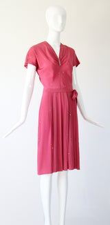 "Blush Rhinestones" Vintage 1940's Blush Pink & Rhinestone Dress UK 10 US 6