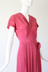 "Blush Rhinestones" Vintage 1940's Blush Pink & Rhinestone Dress UK 10 US 6