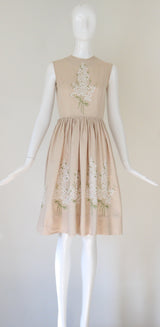 "Wild Flowers" Vintage 1950's Floral Embroidered Day Dress UK 6 US 2