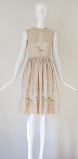 "Wild Flowers" Vintage 1950's Floral Embroidered Day Dress UK 6 US 2