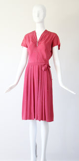 "Blush Rhinestones" Vintage 1940's Blush Pink & Rhinestone Dress UK 10 US 6