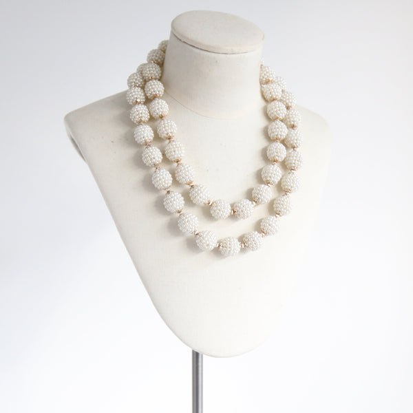 "Pearlescent Frost" Vintage 1950's Pearl Bead Multi-Strand Necklace