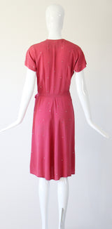 "Blush Rhinestones" Vintage 1940's Blush Pink & Rhinestone Dress UK 10 US 6