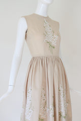 "Wild Flowers" Vintage 1950's Floral Embroidered Day Dress UK 6 US 2