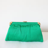 "Jewel Tones" Vintage 1950's Emerald Green Satin Evening Bag