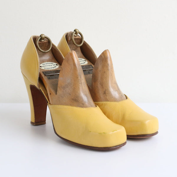 "Daffodil Yellow" Vintage 1940's Yellow Leather Shoes UK 5 EU 38 US 7 (Narrow)