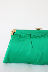 "Jewel Tones" Vintage 1950's Emerald Green Satin Evening Bag