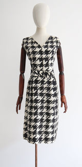 "Silk Houndstooth" Vintage 1950's Silk Houndstooth Dress UK 14 US 10