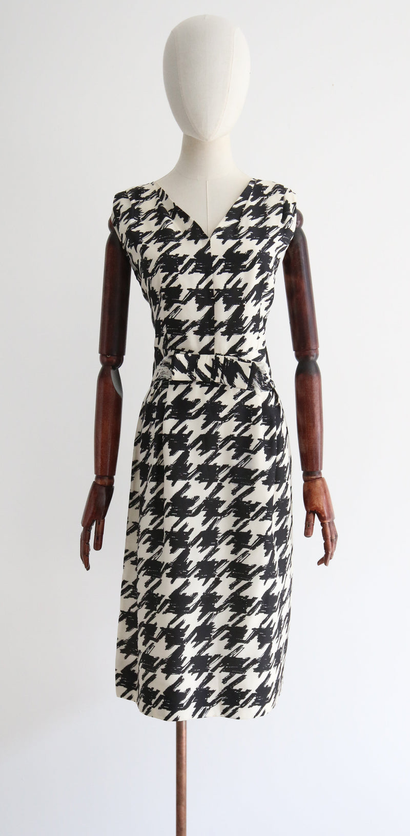 "Silk Houndstooth" Vintage 1950's Silk Houndstooth Dress UK 14 US 10