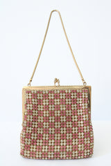 "Pink & Silver Rhinestones" Vintage 1950's Rhinestone Embellished Handbag