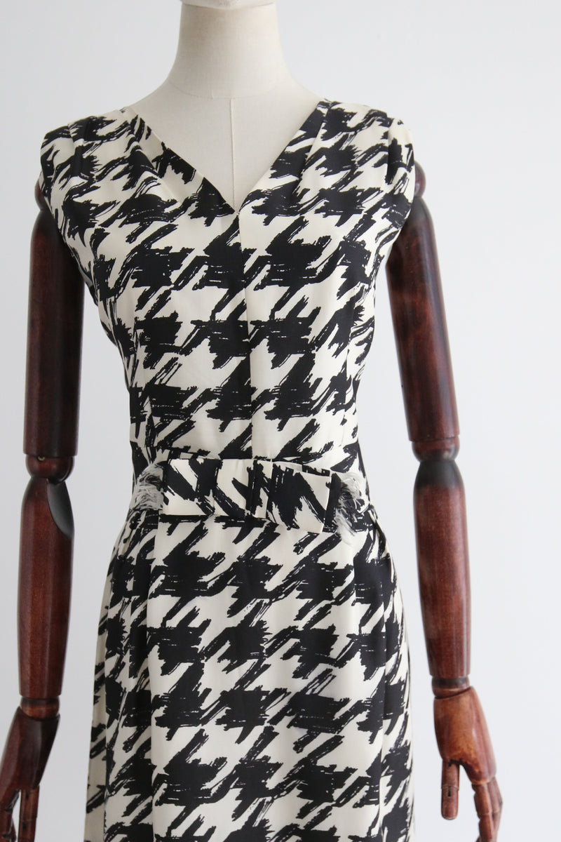 "Silk Houndstooth" Vintage 1950's Silk Houndstooth Dress UK 14 US 10