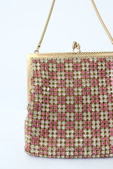 "Pink & Silver Rhinestones" Vintage 1950's Rhinestone Embellished Handbag