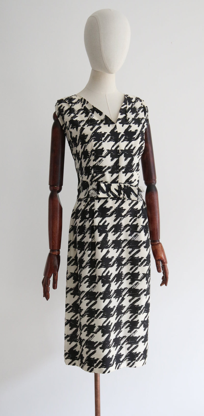 "Silk Houndstooth" Vintage 1950's Silk Houndstooth Dress UK 14 US 10