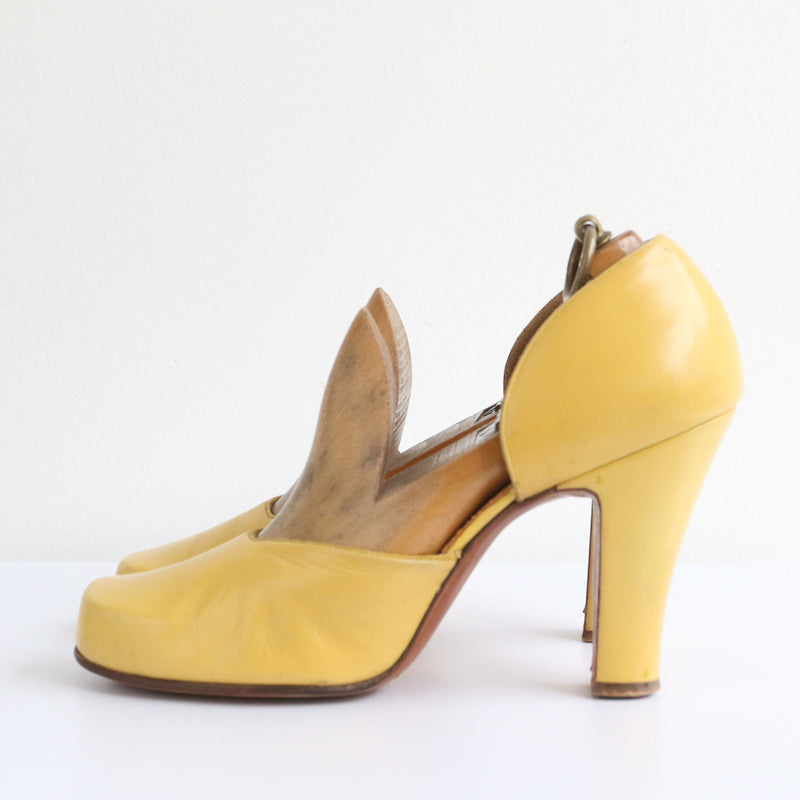 "Daffodil Yellow" Vintage 1940's Yellow Leather Shoes UK 5 EU 38 US 7 (Narrow)