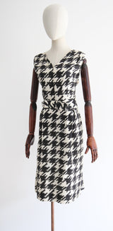 "Silk Houndstooth" Vintage 1950's Silk Houndstooth Dress UK 14 US 10
