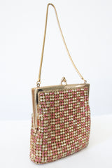 "Pink & Silver Rhinestones" Vintage 1950's Rhinestone Embellished Handbag
