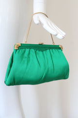 "Jewel Tones" Vintage 1950's Emerald Green Satin Evening Bag